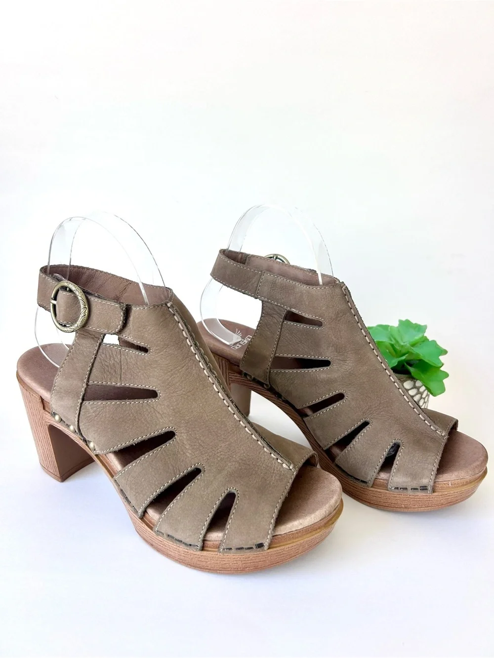Dansko Demetra Cutout Taupe Suede Peep Toe Bootie